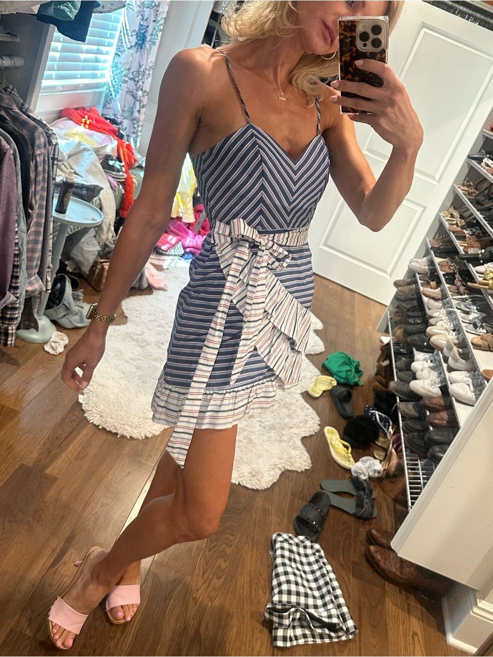 Parker Multi Stripe Ruffle Wrap Mini Dress Size 2 NWT